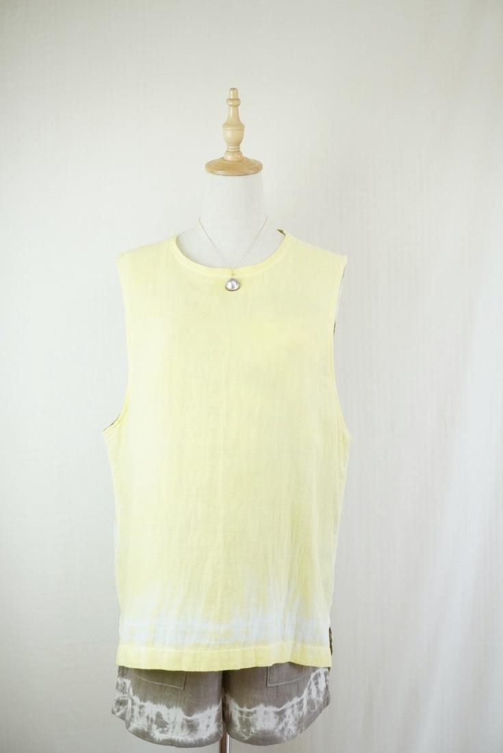 W gauze Big silhouette tank Lemon x Khaki