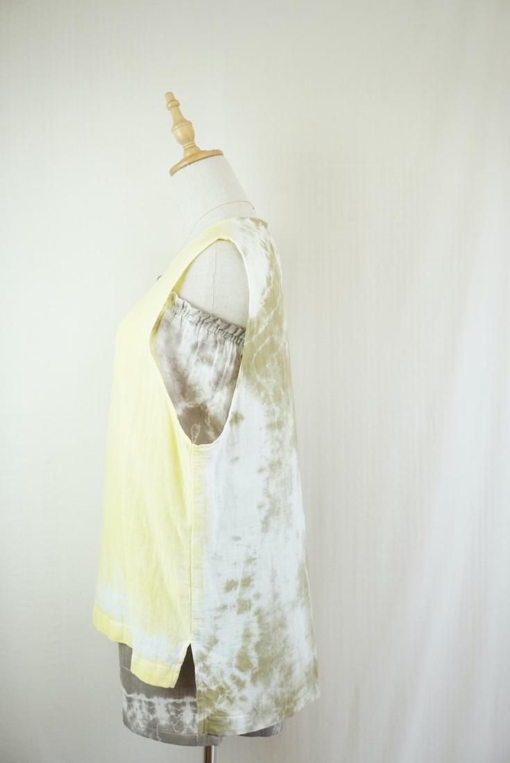 W gauze Big silhouette tank Lemon x Khaki