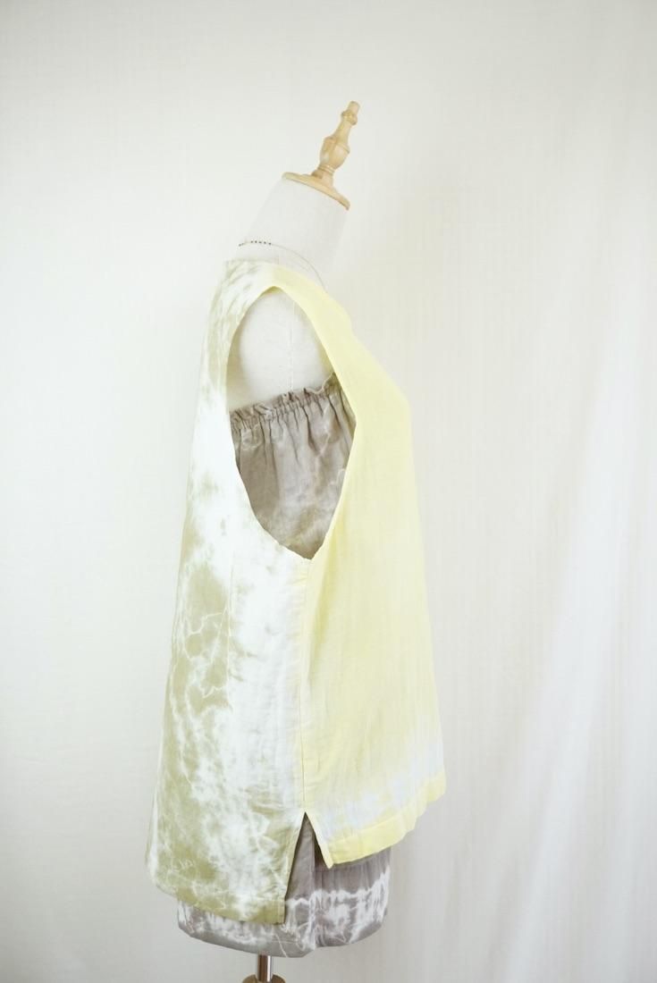 W gauze Big silhouette tank Lemon x Khaki