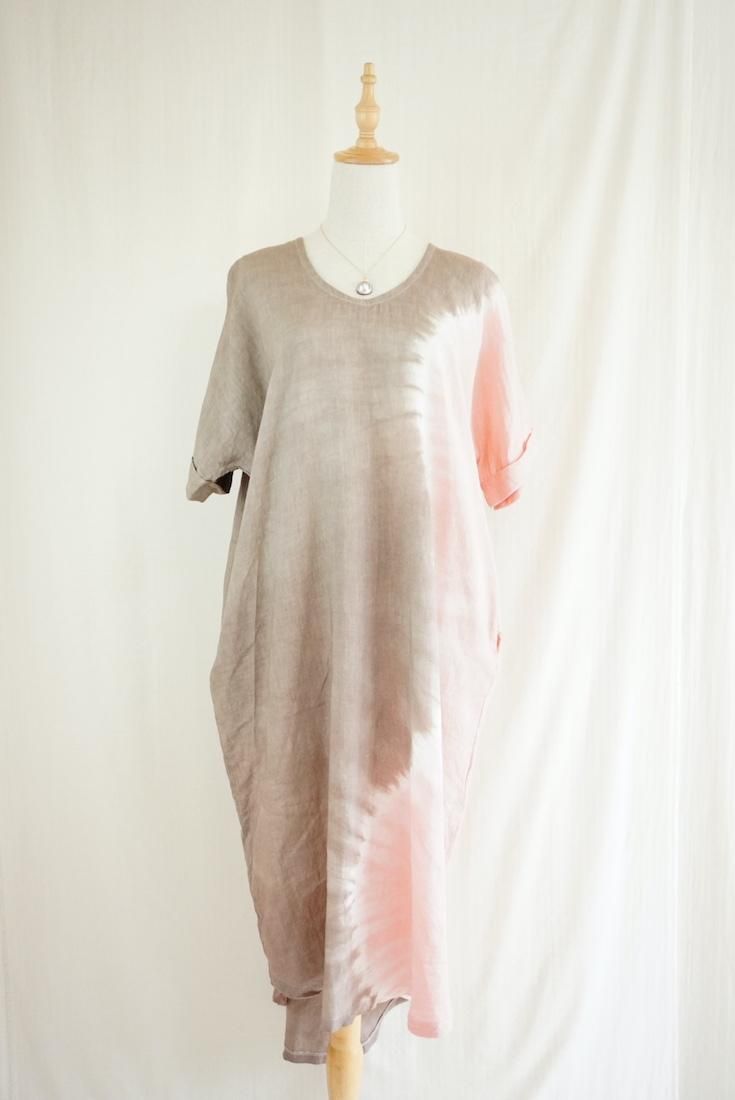 French Linen Relax Dress “Taupe x Pinkbeige”
