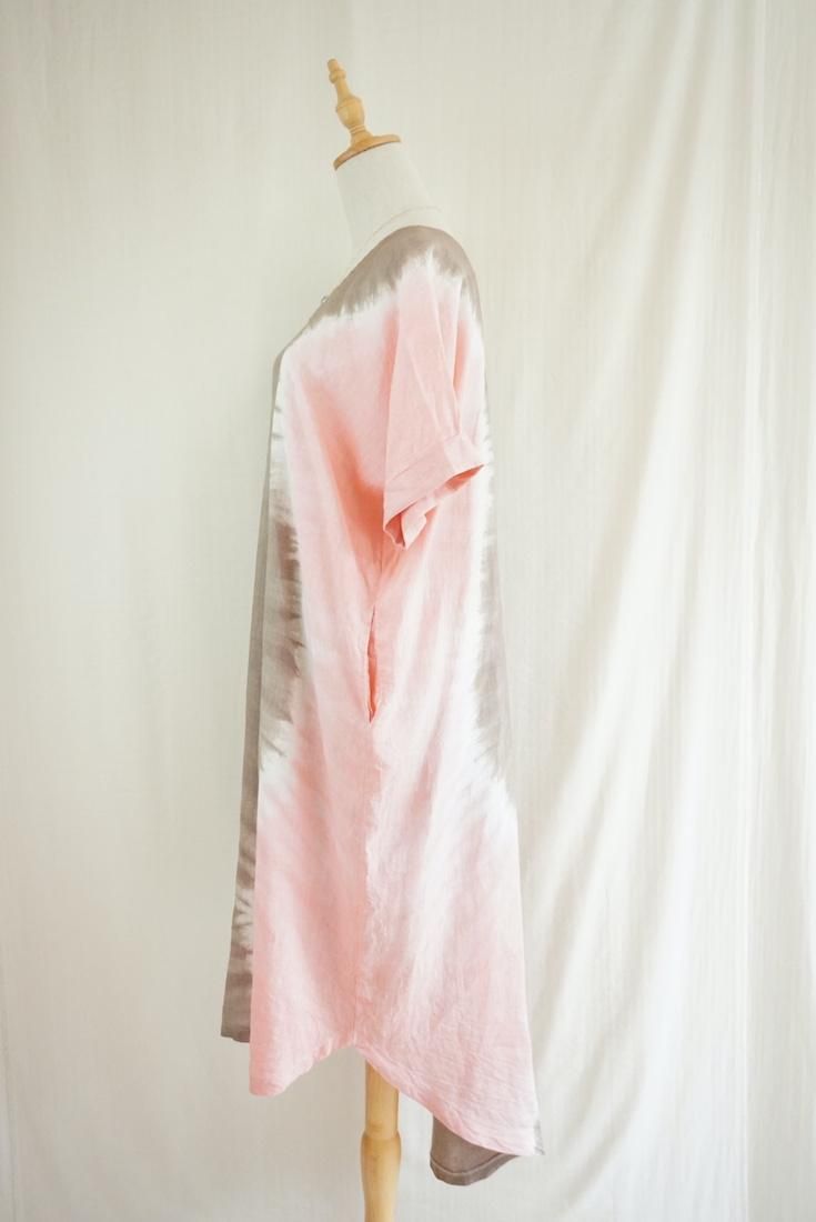 French Linen Relax Dress “Taupe x Pinkbeige”