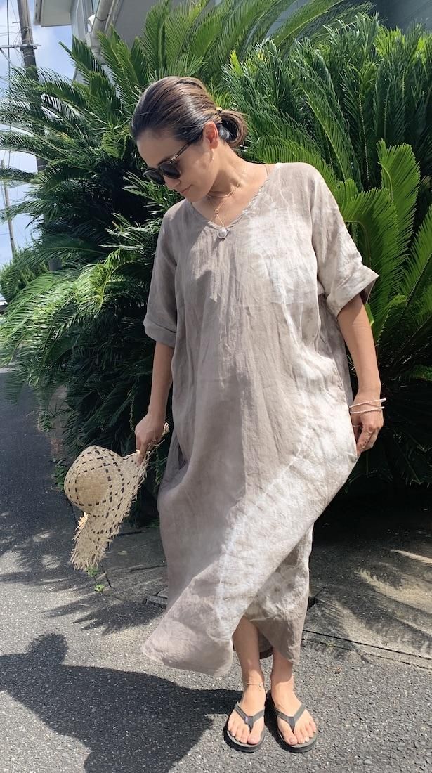 French Linen Relax Dress Taupe x Pinkbeige