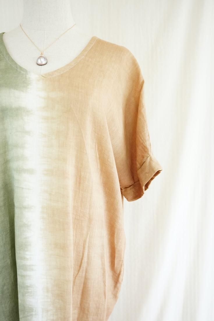 French Linen Relax Dress Greentea x Hazelnuts