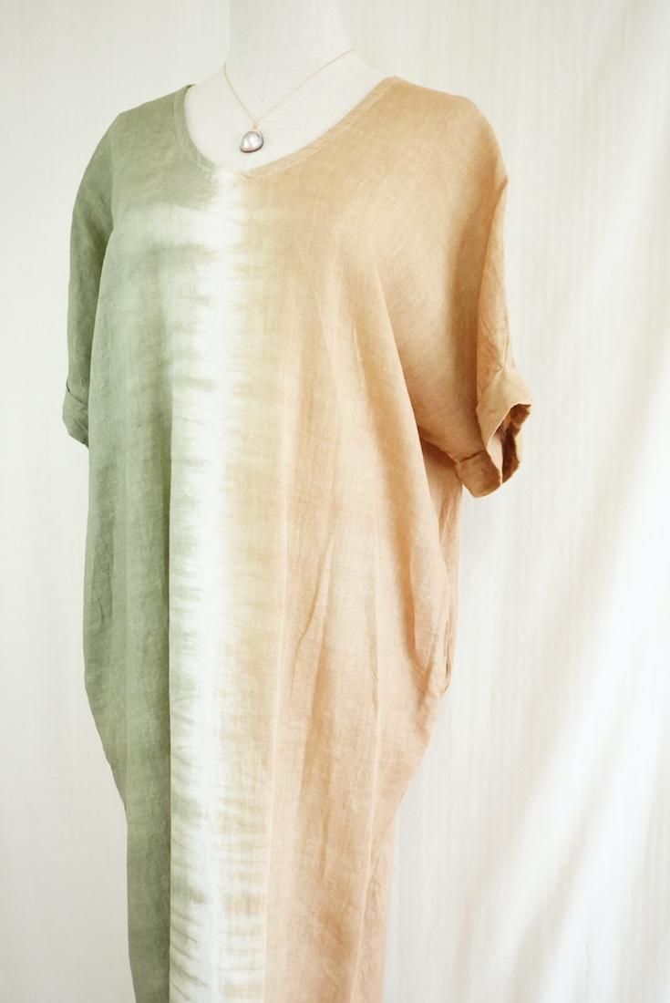 French Linen Relax Dress Greentea x Hazelnuts