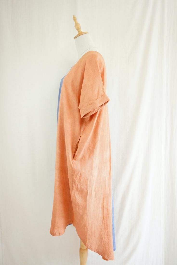 French Linen Relax Dress Terracotta x SlateBlue