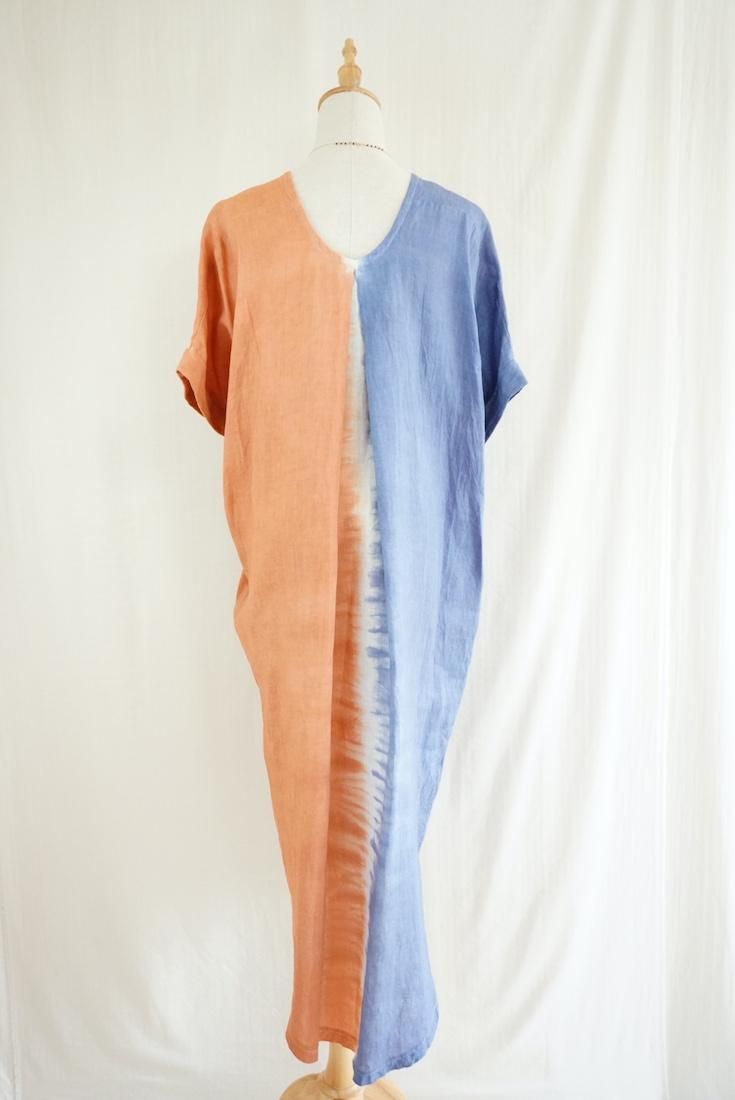 French Linen Relax Dress Terracotta x SlateBlue