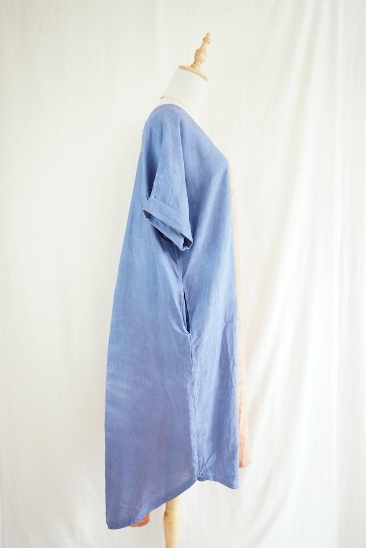French Linen Relax Dress Terracotta x SlateBlue