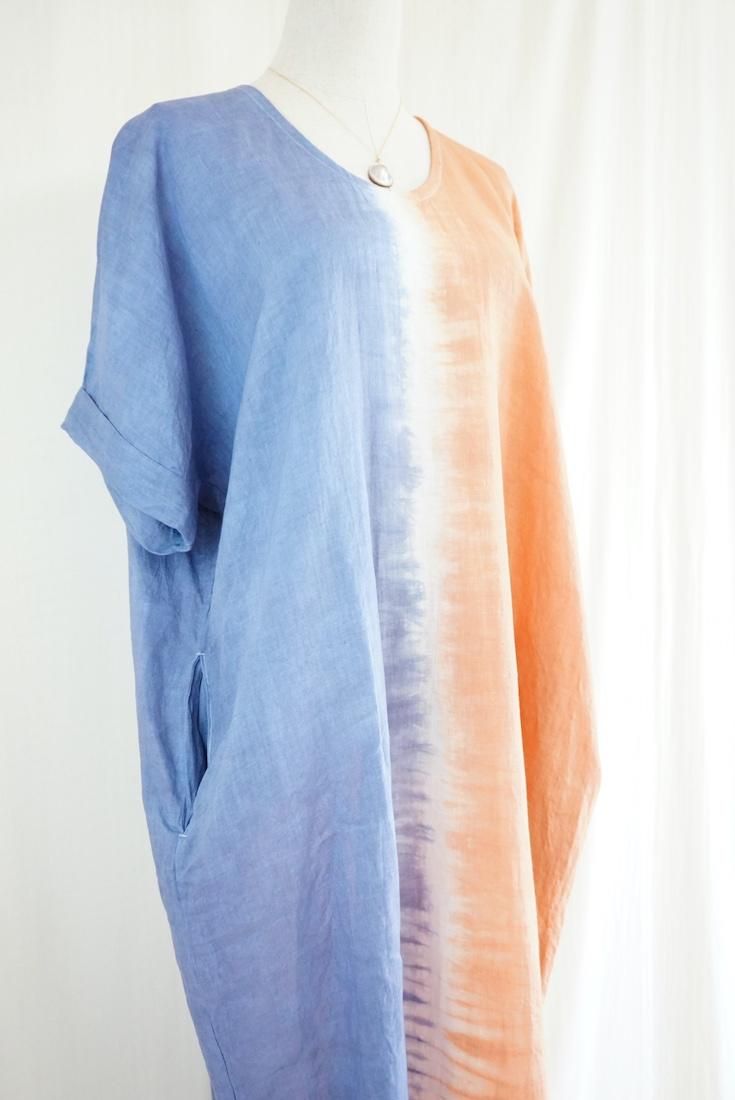 French Linen Relax Dress Terracotta x SlateBlue