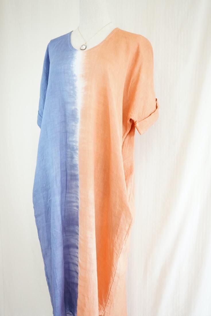 French Linen Relax Dress Terracotta x SlateBlue