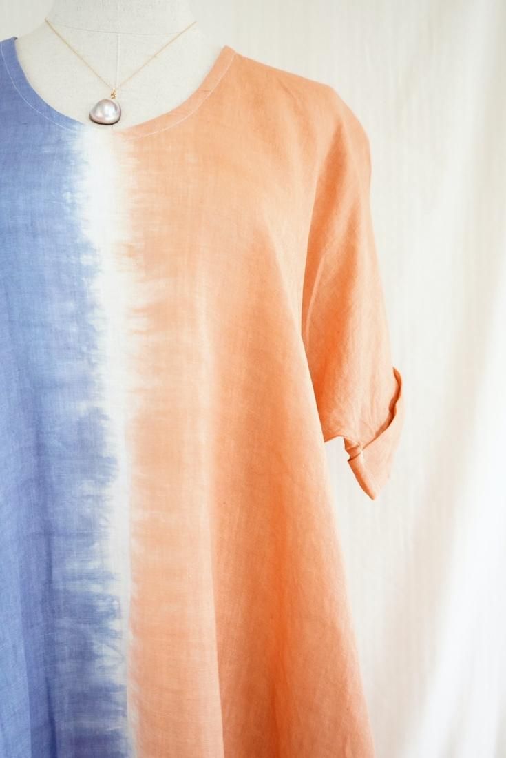 French Linen Relax Dress Terracotta x SlateBlue