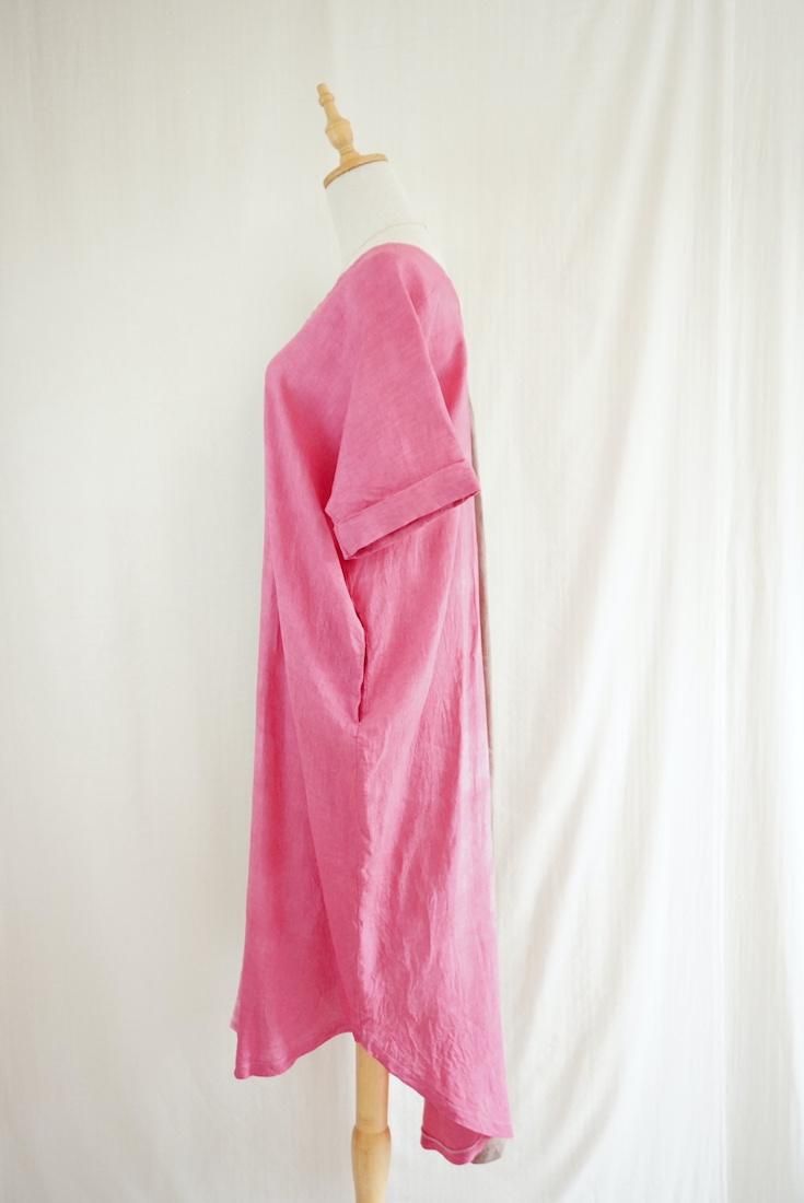French Linen Relax Dress Bougainvillea x Brown