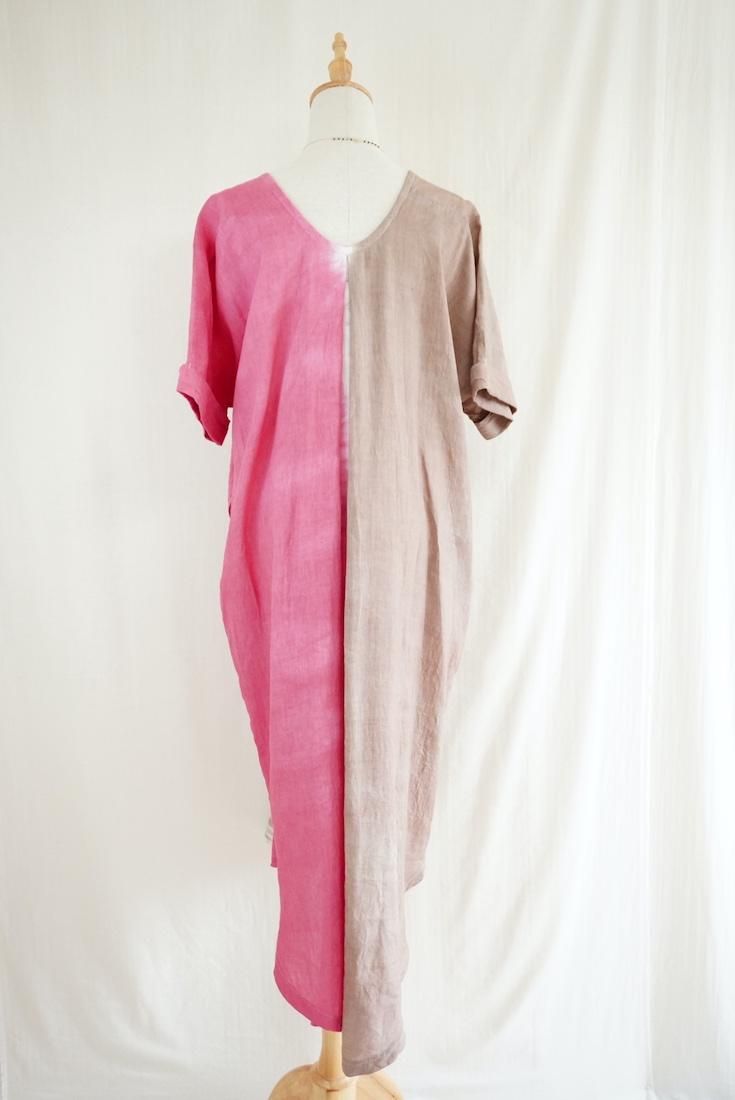 French Linen Relax Dress Bougainvillea x Brown