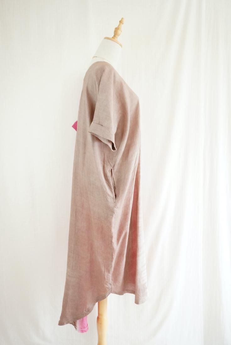 French Linen Relax Dress Bougainvillea x Brown