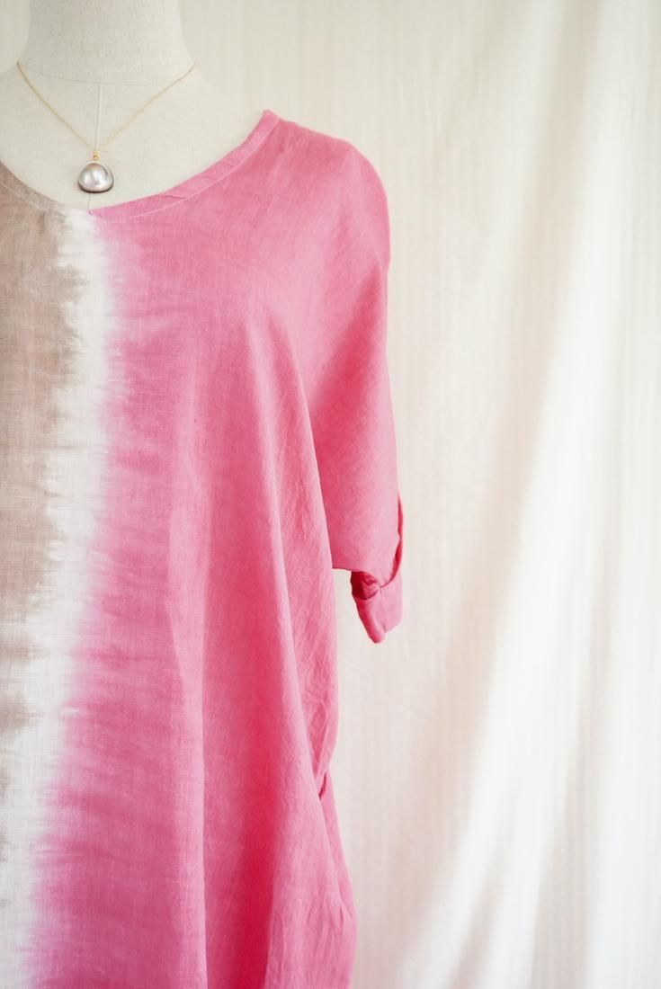 French Linen Relax Dress Bougainvillea x Brown