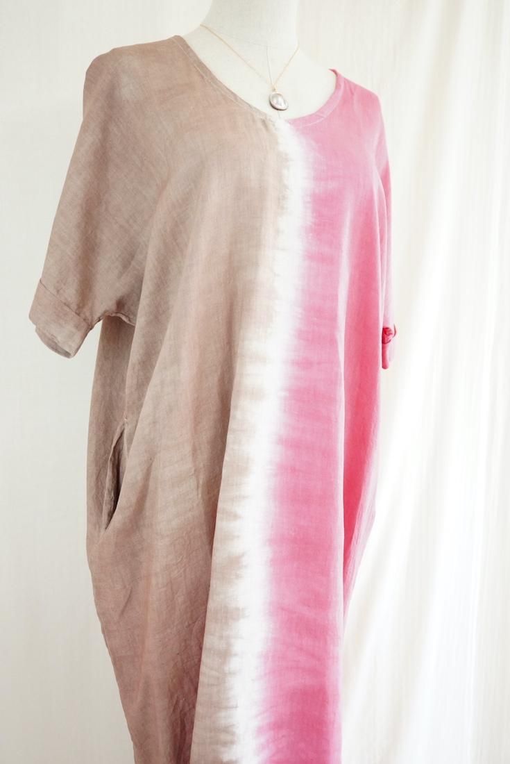 French Linen Relax Dress Bougainvillea x Brown