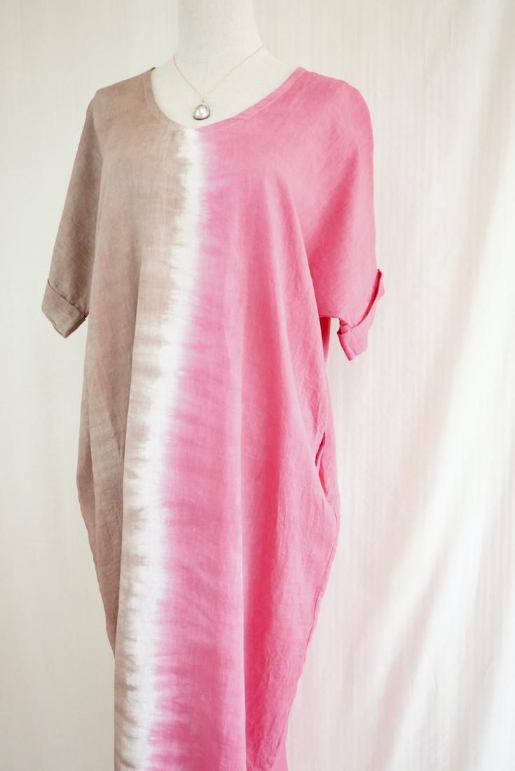 French Linen Relax Dress Bougainvillea x Brown