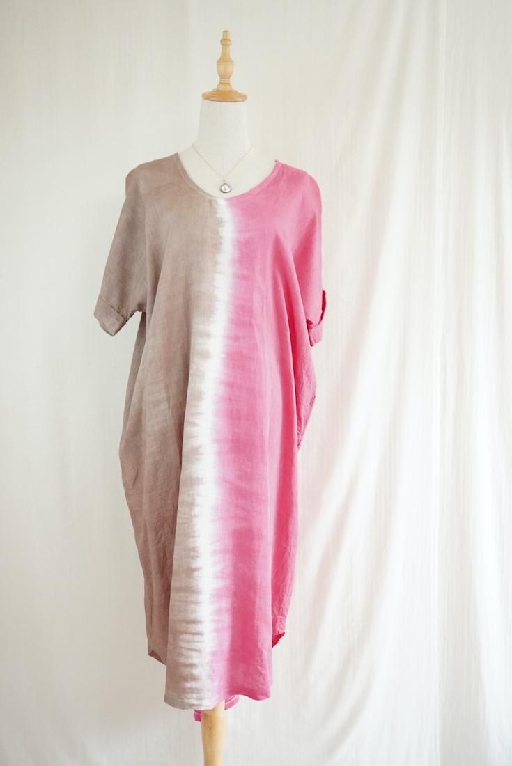 French Linen Relax Dress Bougainvillea x Brown