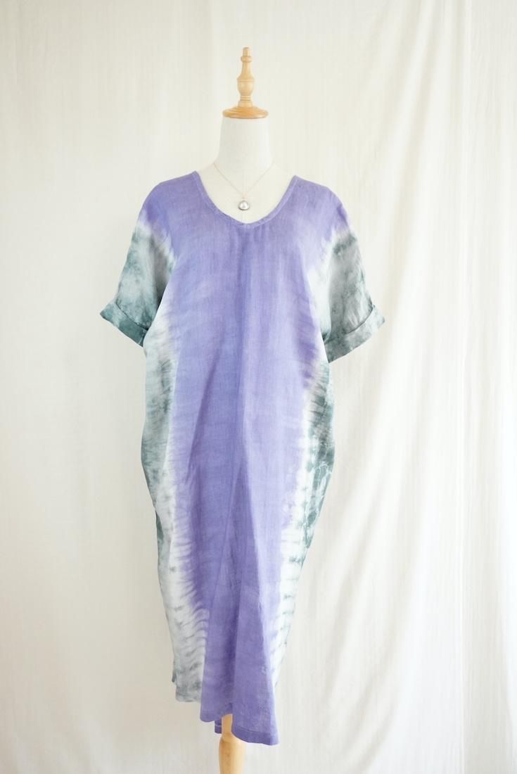 French Linen Relax Dress Amethyst x Inkblack