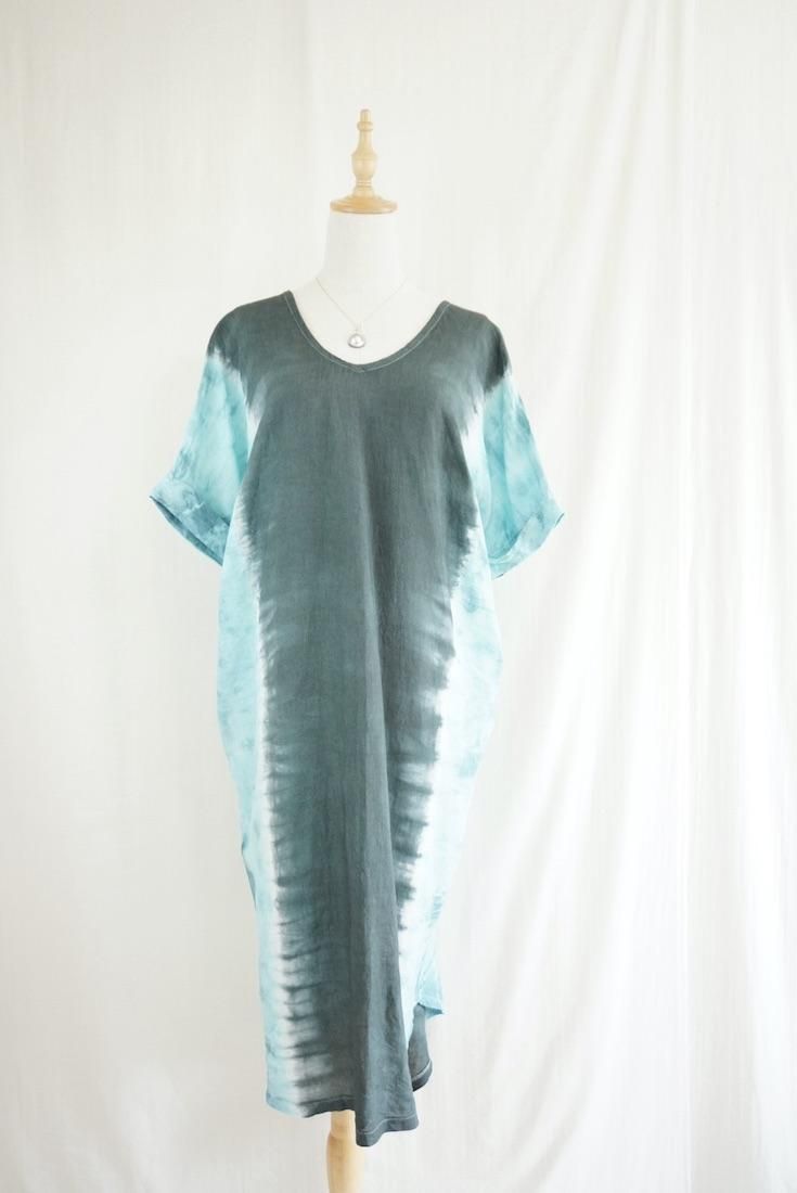 French Linen Relax Dress Black x Vintageblue