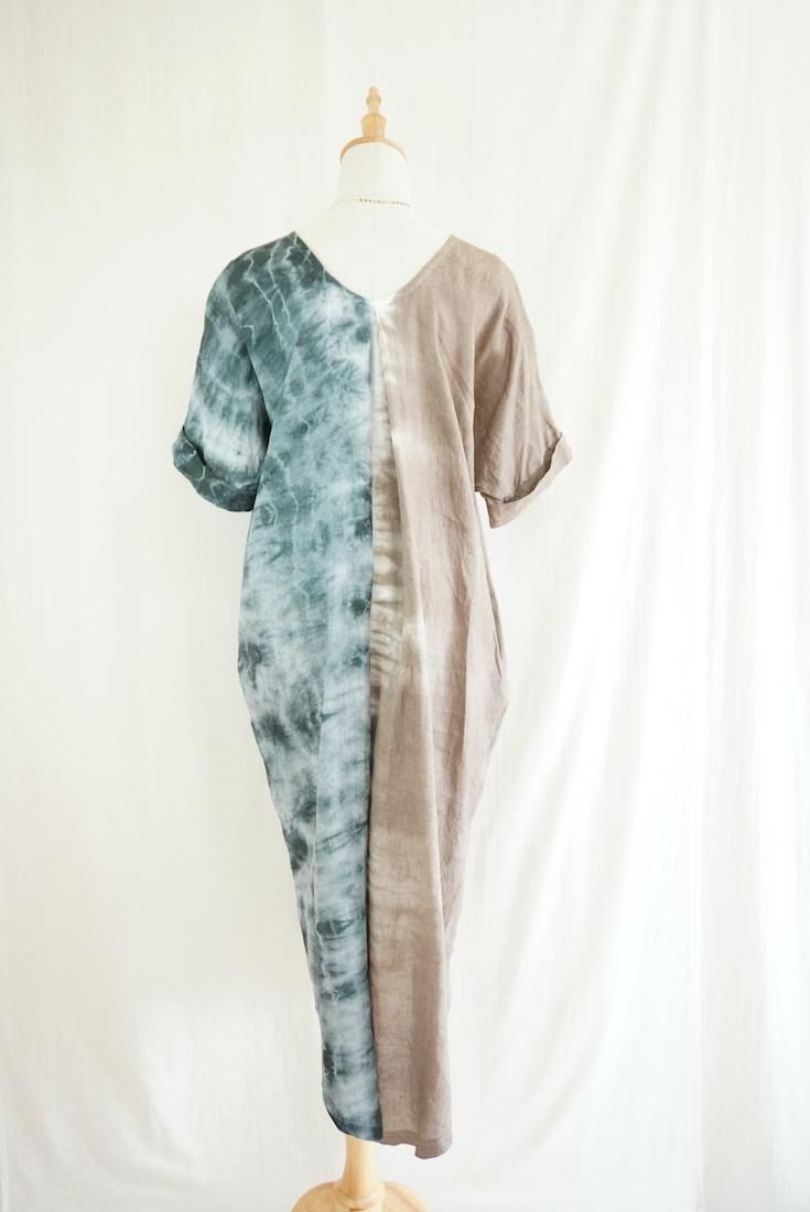 French Linen Relax Dress Taupe x Inkblack