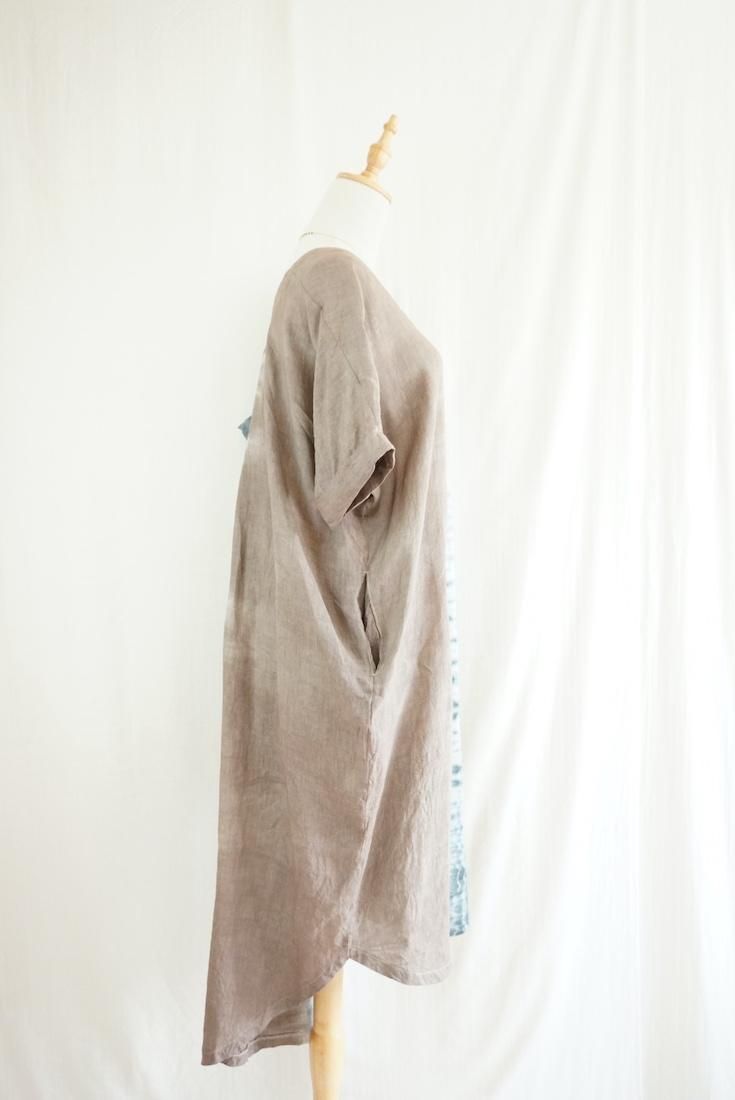 French Linen Relax Dress Taupe x Inkblack