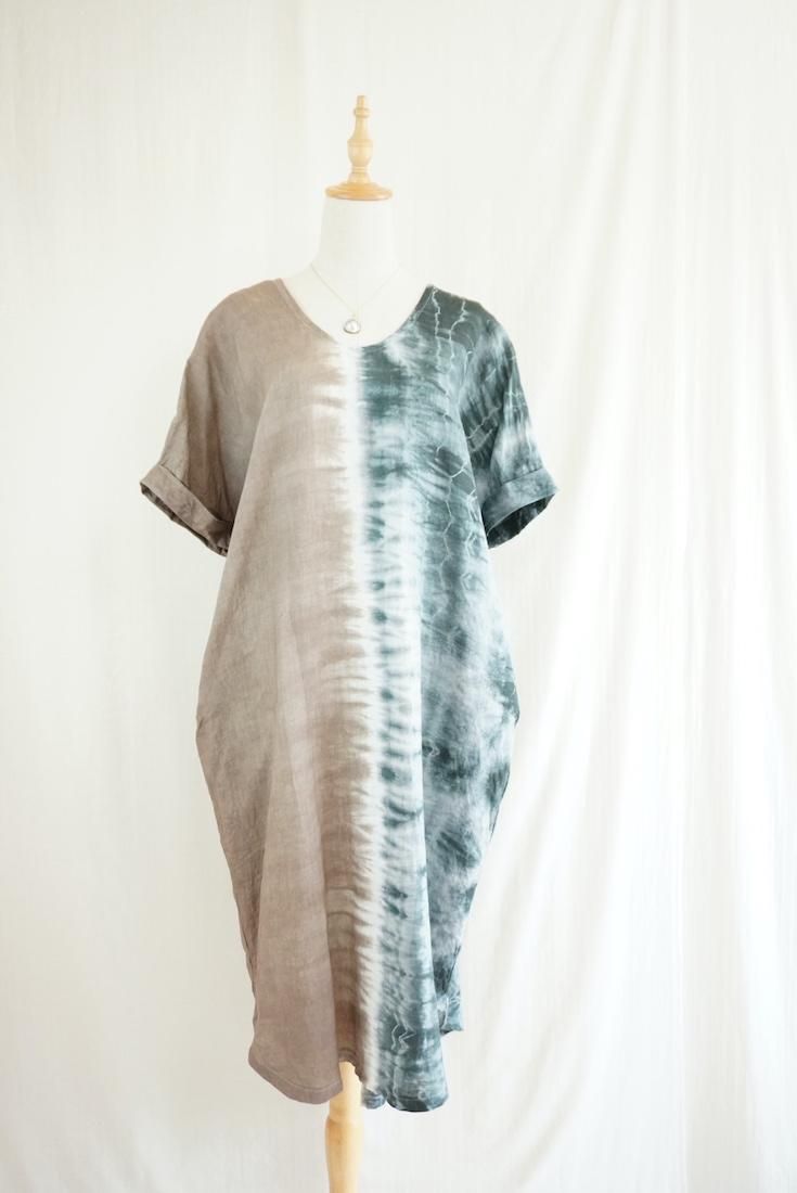 French Linen Relax Dress Taupe x Inkblack