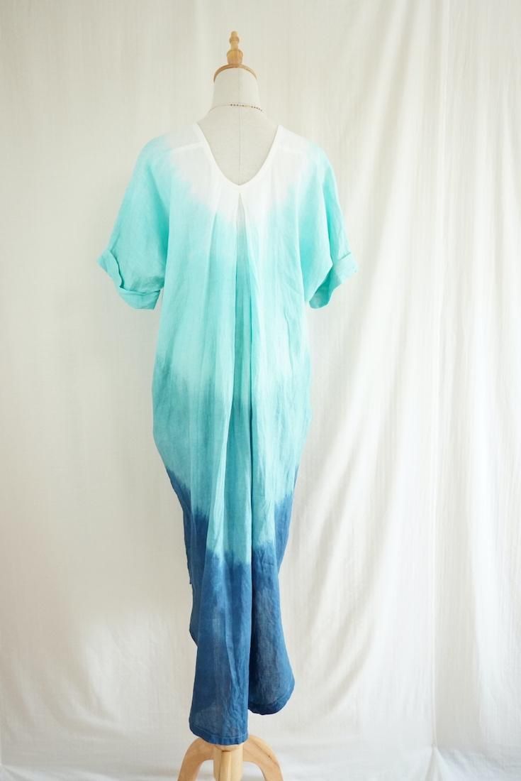 French Linen Relax Dress Turquoise x Under the sea x Navy
