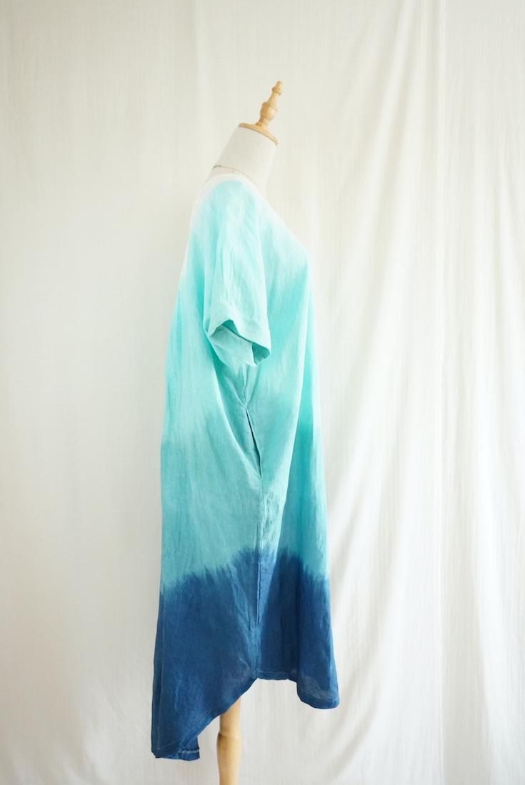 French Linen Relax Dress Turquoise x Under the sea x Navy