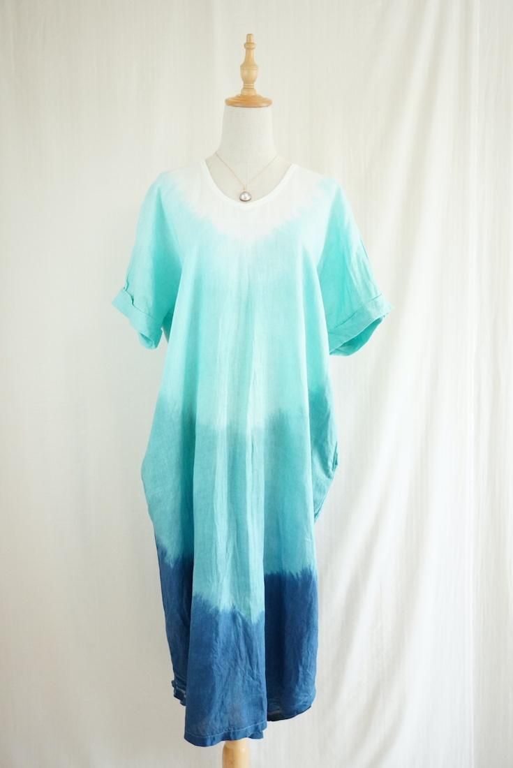 French Linen Relax Dress Turquoise x Under the sea x Navy