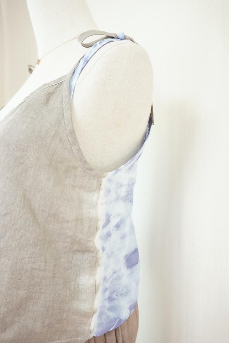 French Linen Ribbon Camisole  Taupe x Lavender 