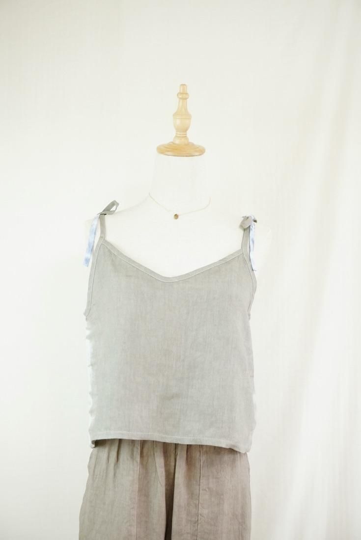 French Linen Ribbon Camisole  Taupe x Lavender 