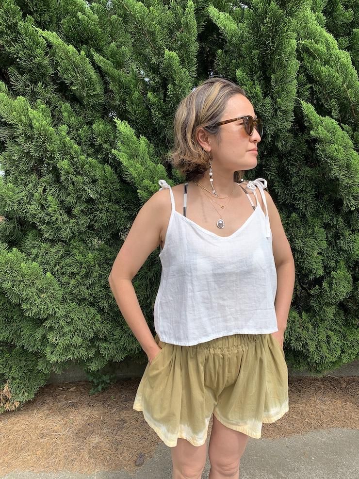 French Linen Ribbon Camisole  Retrobrown x Sage 