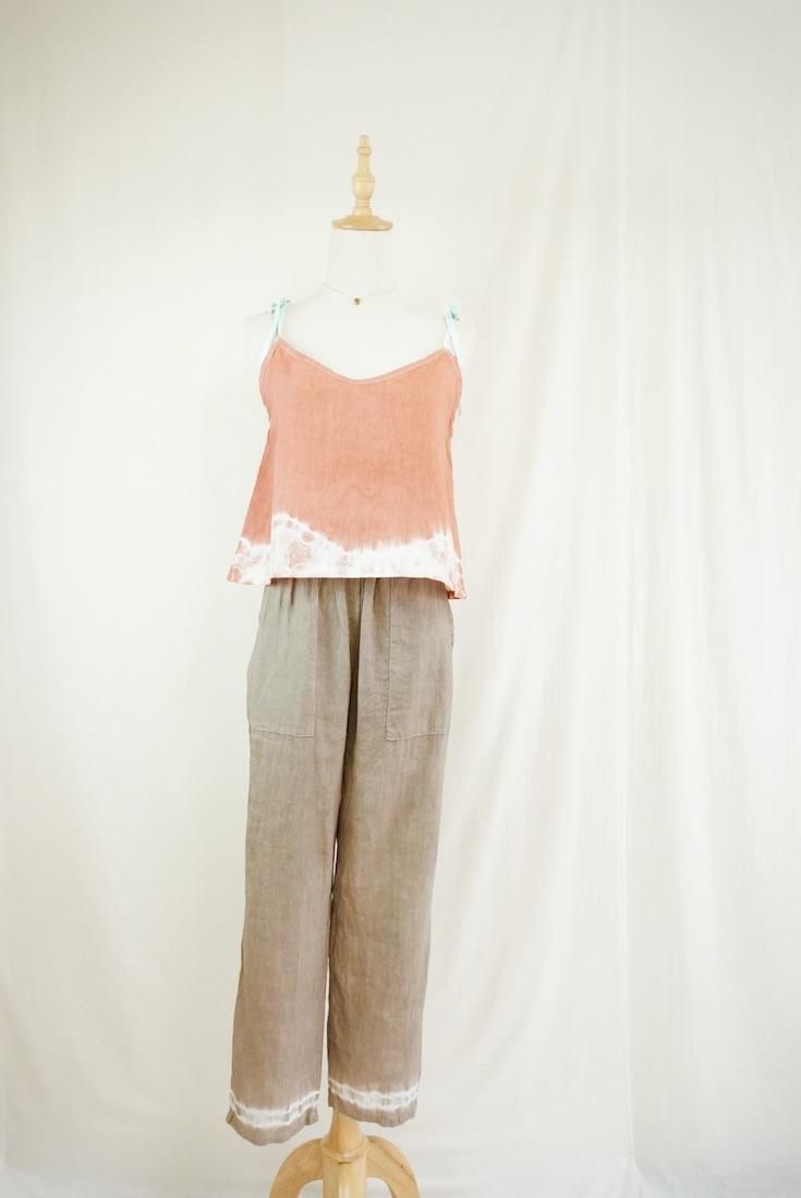 French Linen Ribbon Camisole  Retrobrown x Sage 