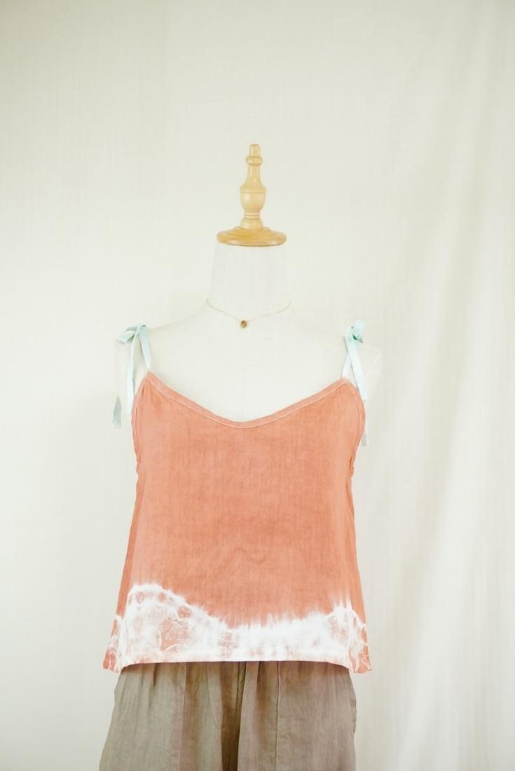 French Linen Ribbon Camisole  Retrobrown x Sage 