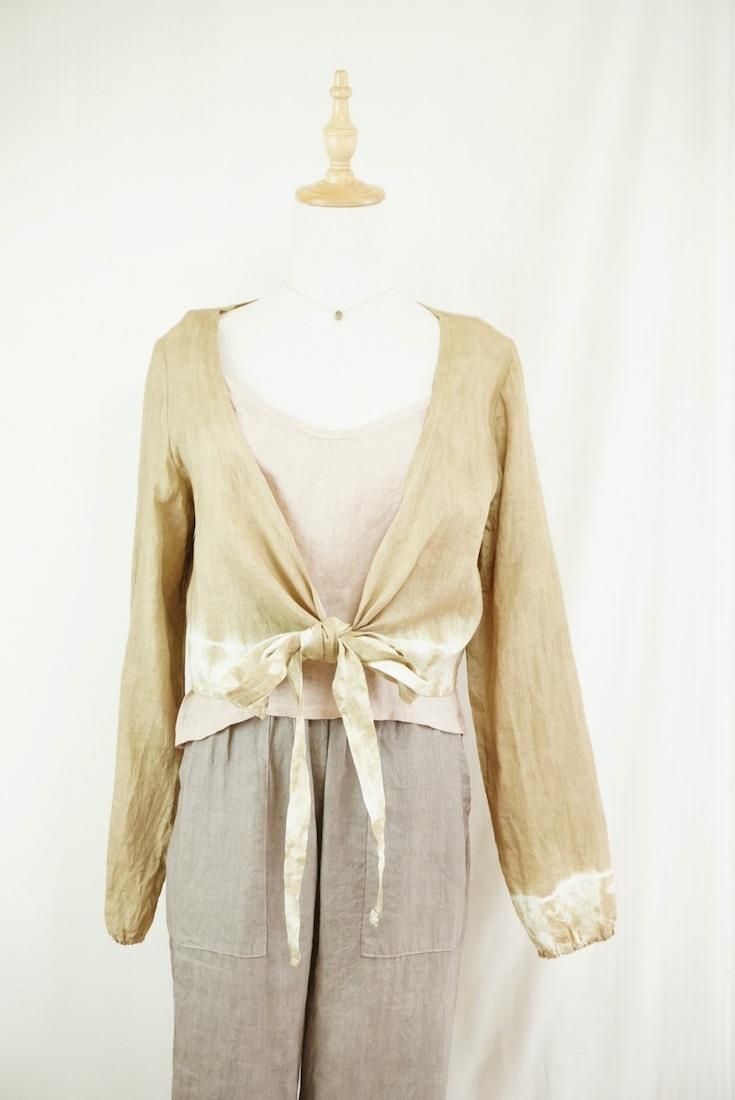 French Linen Ribbon Cardigan  Hazelnuts 