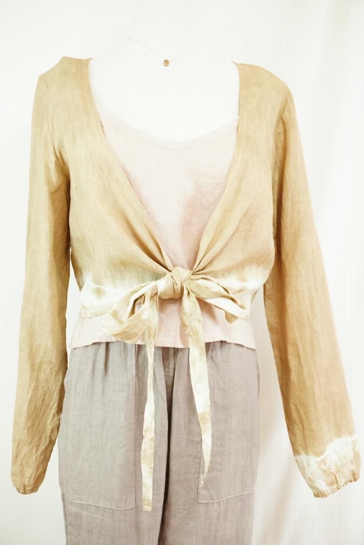 French Linen Ribbon Cardigan  Hazelnuts 