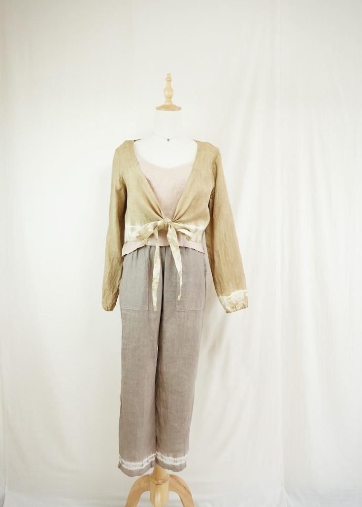 French Linen Ribbon Cardigan  Hazelnuts 