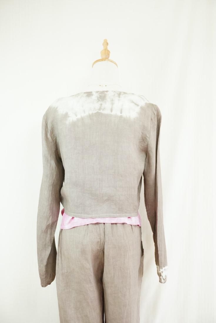 French Linen Ribbon Cardigan  Taupe 