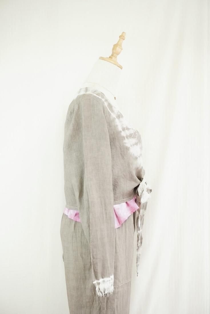 French Linen Ribbon Cardigan  Taupe 