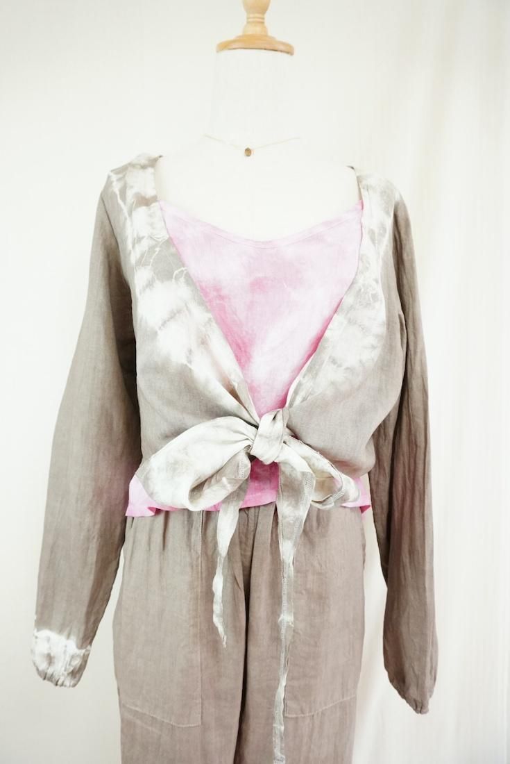 French Linen Ribbon Cardigan  Taupe 