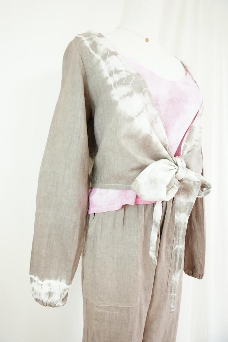 French Linen Ribbon Cardigan  Taupe 