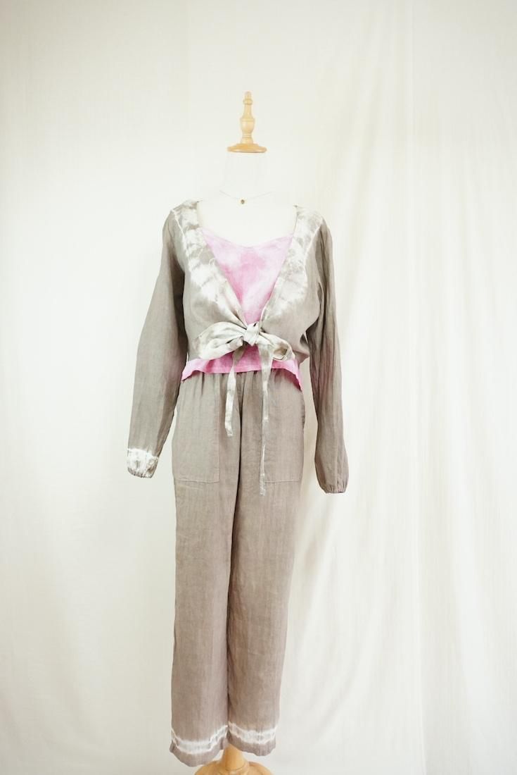 French Linen Ribbon Cardigan  Taupe 