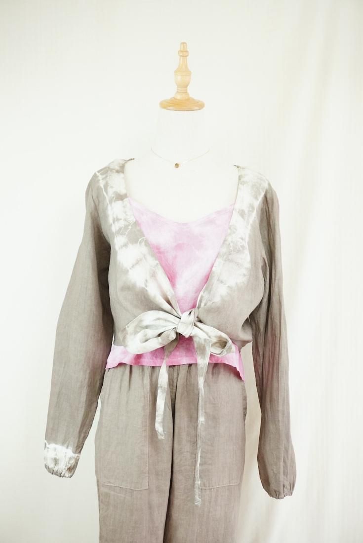 French Linen Ribbon Cardigan  Taupe 