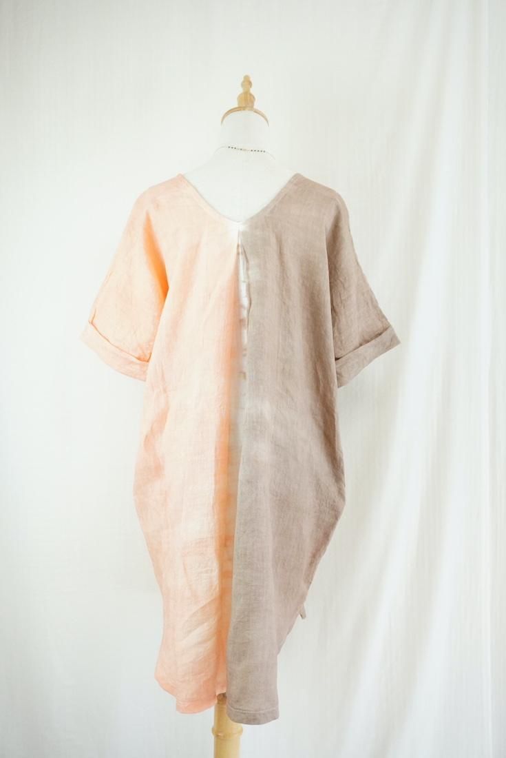French Linen Short Relax Dress Espresso x Apricot 