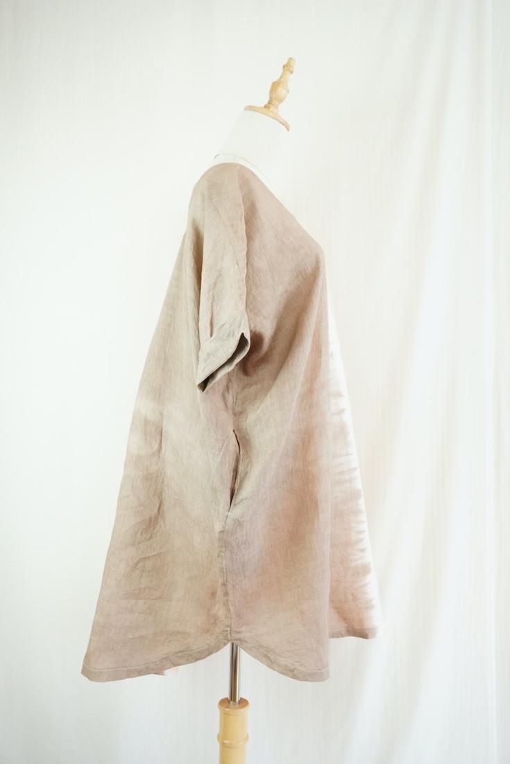 French Linen Short Relax Dress Espresso x Apricot 