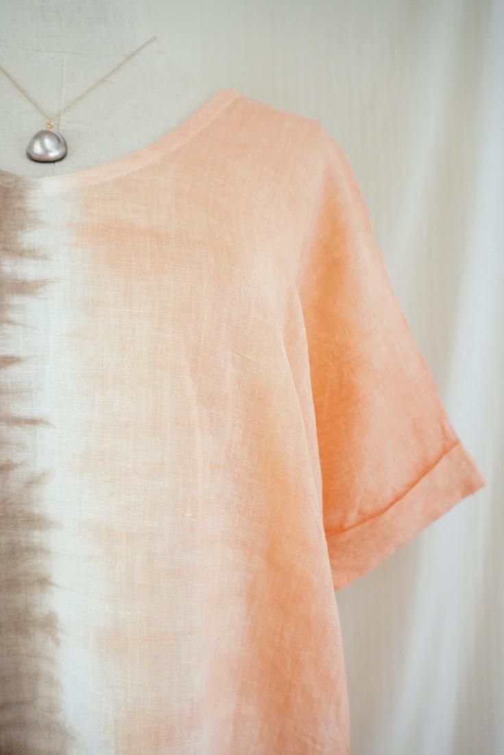 French Linen Short Relax Dress Espresso x Apricot 