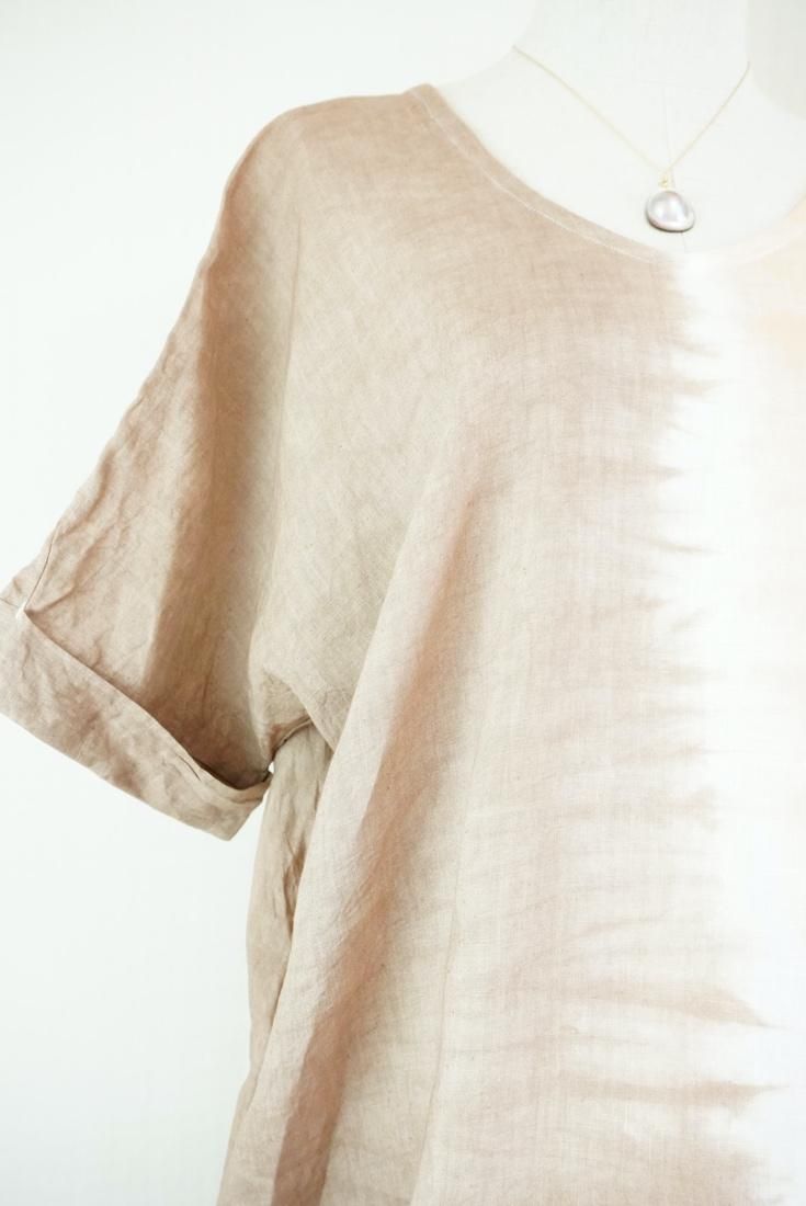 French Linen Short Relax Dress Espresso x Apricot 