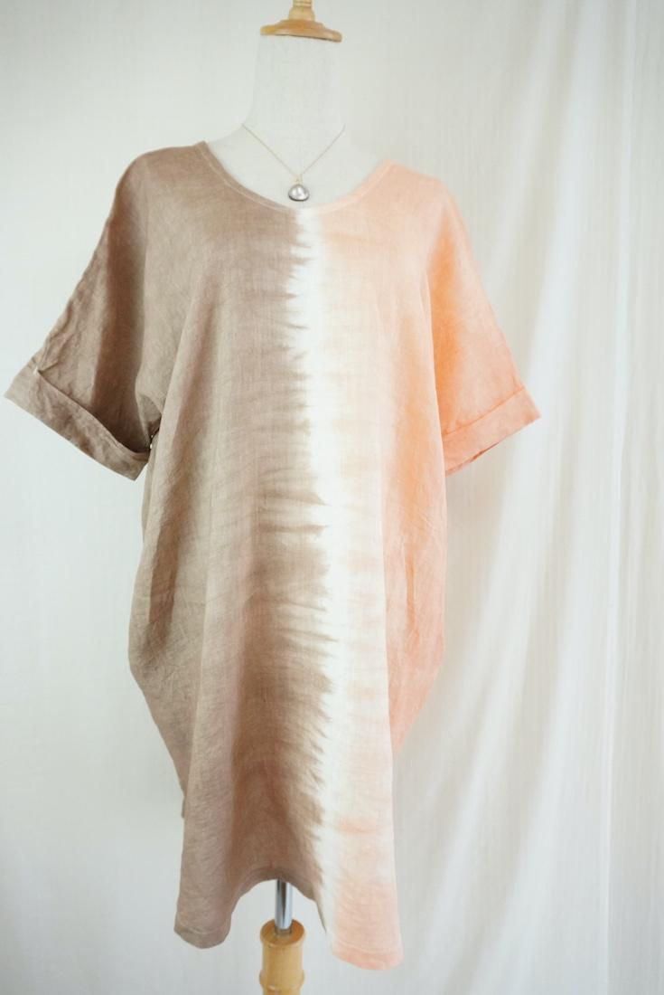 French Linen Short Relax Dress Espresso x Apricot 