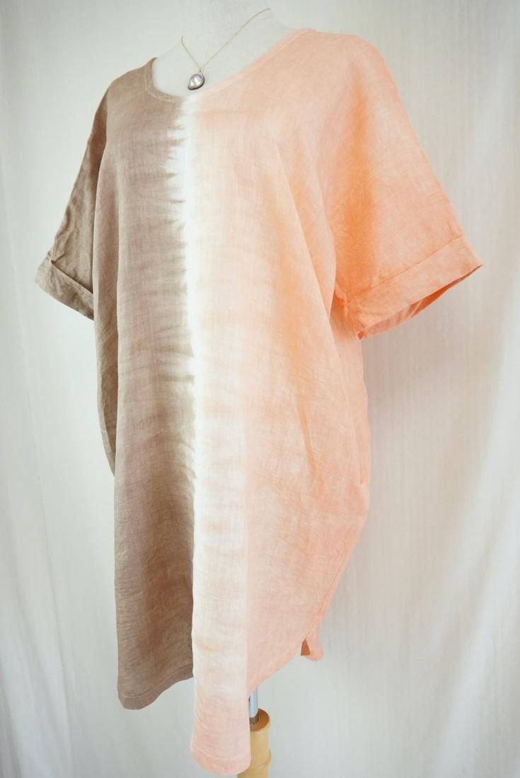 French Linen Short Relax Dress Espresso x Apricot 