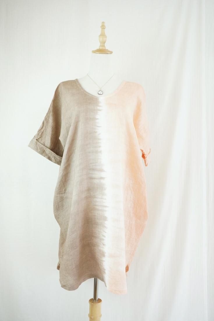 French Linen Short Relax Dress Espresso x Apricot 